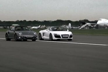 Audi R8 vs Porsche 997 Turbo Drag Race (Top Gear)