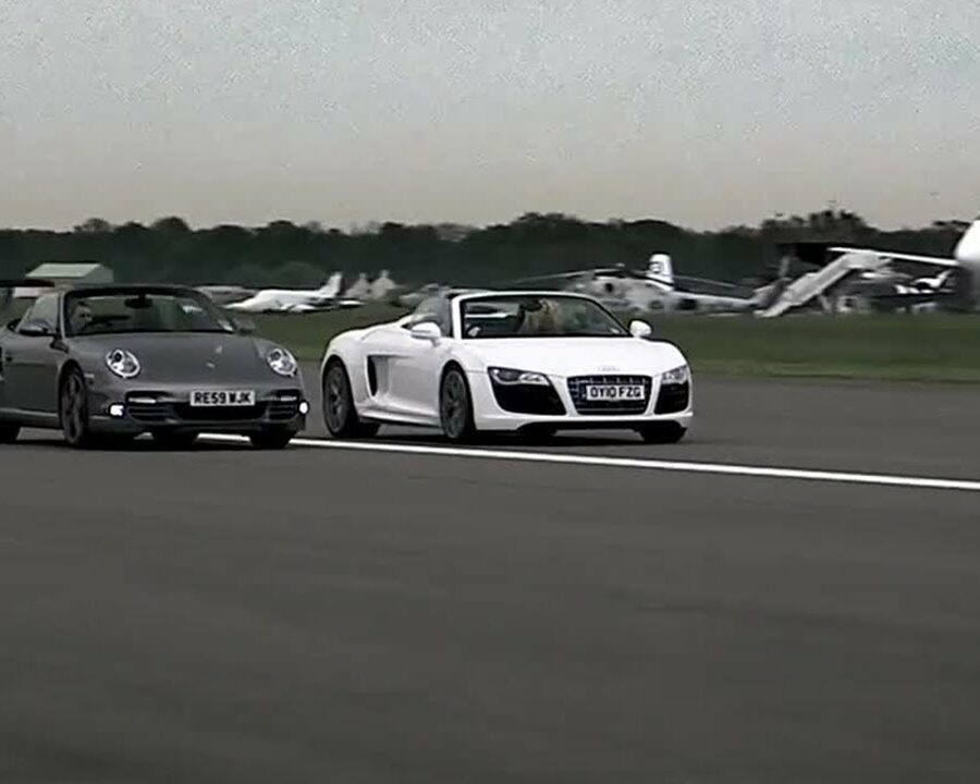 Audi R8 vs Porsche 997 Turbo Drag Race (Top Gear)