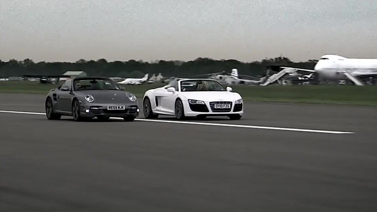 Audi R8 vs Porsche 997 Turbo Drag Race (Top Gear)