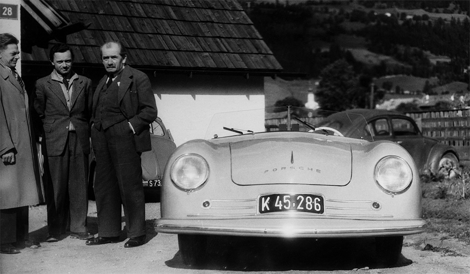 Gmünd, Carinthia, Austria. Exterior designer Erwin Komenda, Ferry Porsche, Ferdinand Porsche, 356 no.1 (35 hp, 585 kg / 1290 lbs, 135 km/h / 84 mph).