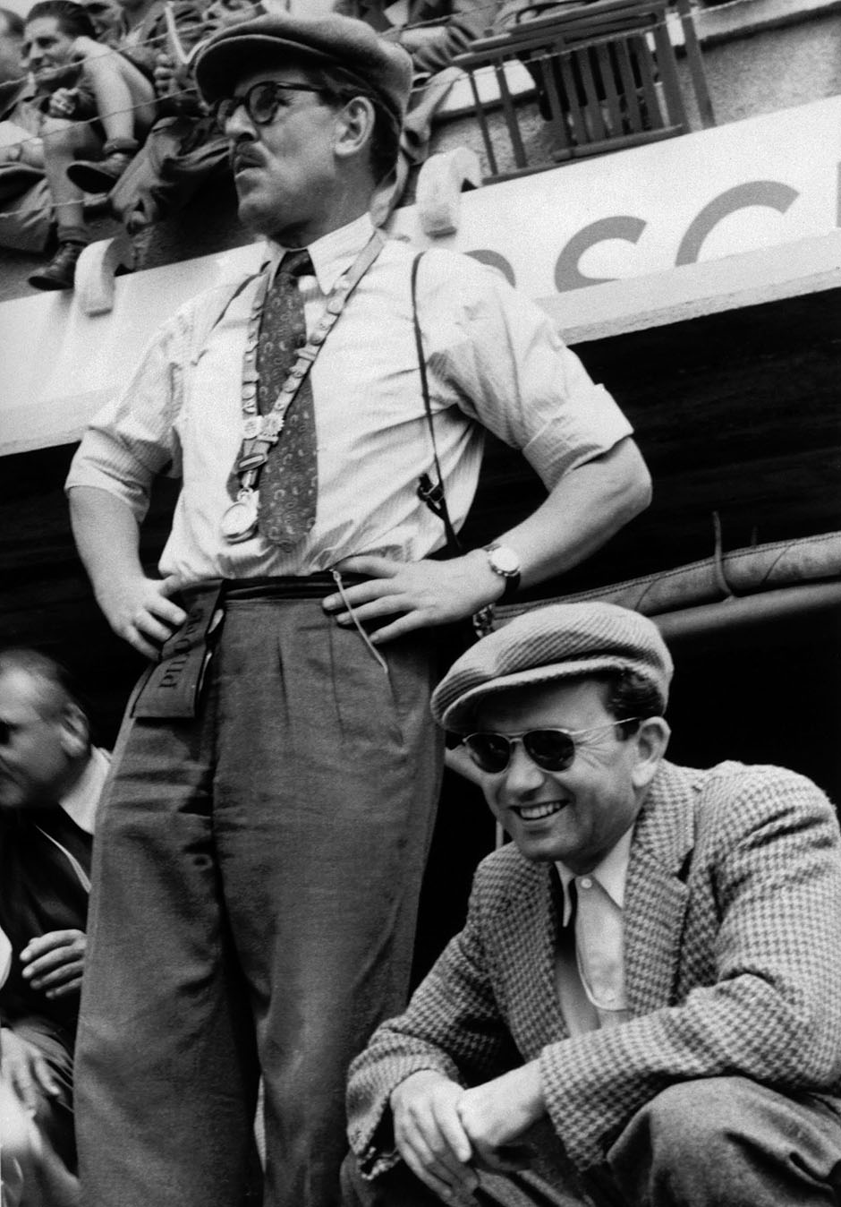 1953 Le Mans 24H. Ferry Porsche and Baron Fritz Huschke von Hanstein who joined Porsche in 1952 and was not only in charge of the press office and Porsche's motor racing activities, but was also a successful works racing driver, photographer and film-maker.