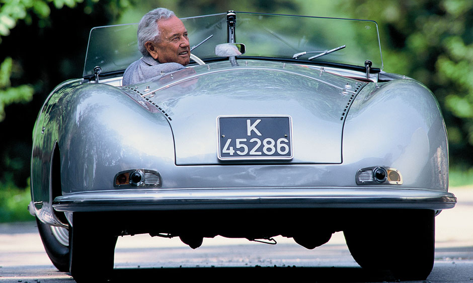 1994 September 19. Ferry on his 85th birthday in a 1948 Porsche 356 no.1 which he had created.