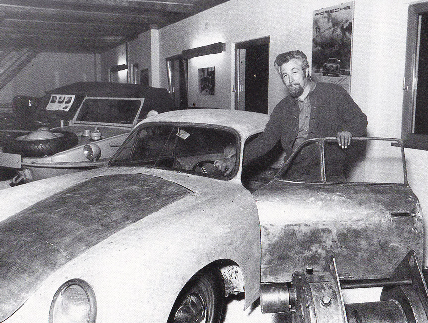 Helmut Pfeifhofer at his newly founded museum beside the aluminium 356/2 no. 20 built in Gmünd