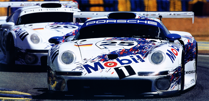 1996 Le Mans GT1 class 1st #25 Bob Wollek/Thierry Boutsen/Hans-Joachim Stuck and 2nd #26 Yannick Dalmas/Scott Goodyear/Karl Wendlinger.