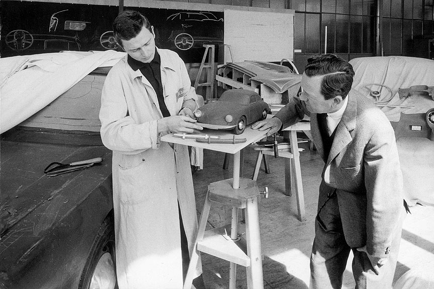 Ca 1959. F.A. and Ferry at the Porsche design studio. 