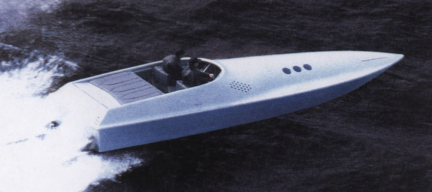 Testing of the first de Sede Kineo, the one with bluish-gray interior with black pinstripes. Note there are no KINEO lettering on the boat and no flagpole yet.