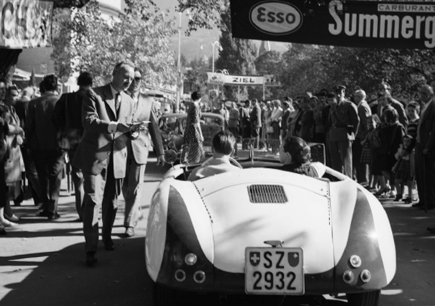 1955, Merano, Italy. 356 no.1 on Porsche gathering.