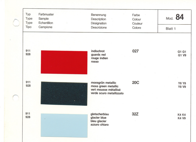 1984 Porsche Exterior Color Option Book and Samples