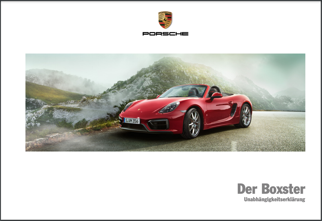 2014 Porsche Boxster 981, S, GTS - Unabhängigkeitserklärung (In German)