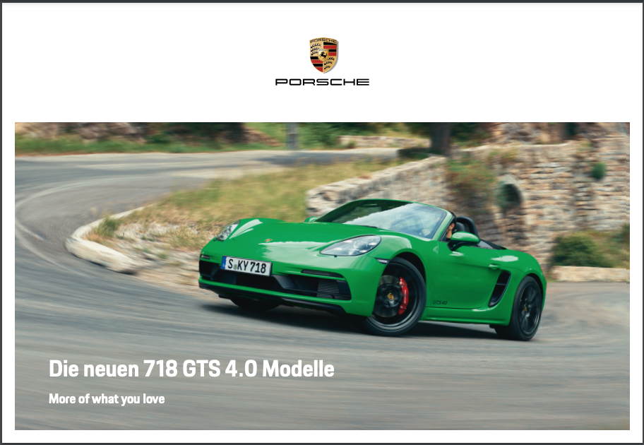 2020 Porsche 718 GTS 4.0 Sales Brochure (in German)