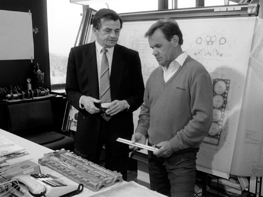 Hans Mezger and Valentin Schäffer in Weissach, March 1987