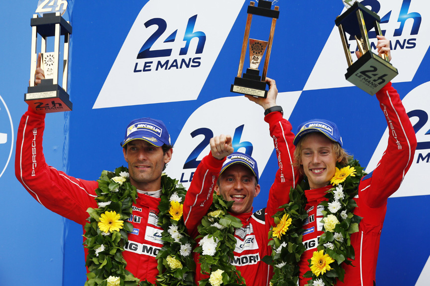 2015 Le Mans 24h runner-ups: Mark Webber, Timo Bernhard, Brendon Hartley