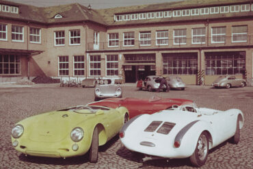 1955. 550 Spyders in the Porsche yard in Stuttgart-Zuffenhausen