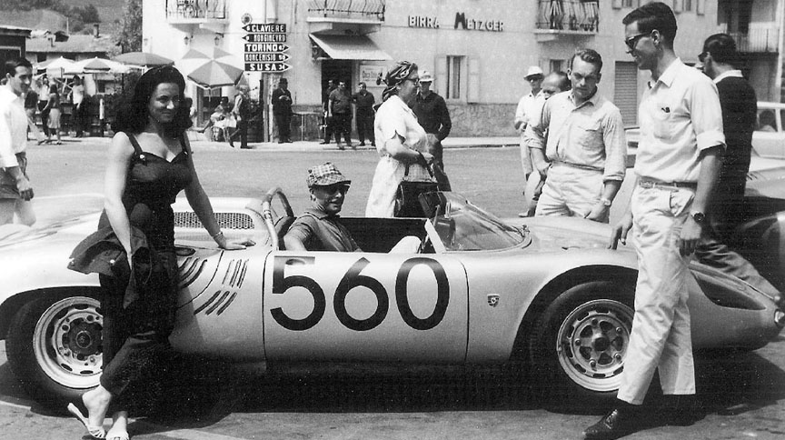 1964 Cesana Sestrieres hill climb winner Edgar Barth in Porsche W-RS.