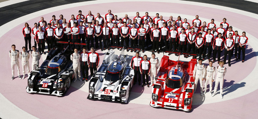 2015 March 26 photoshoot showing the Porsche LMP1 team