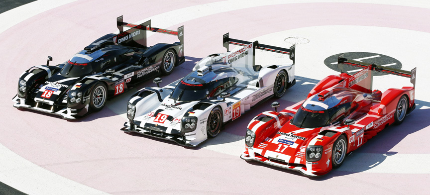 the colors of the three Porsche 919 Le Mans cars for 2015