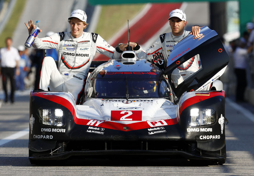 Brendon Hartley, Earl Bamber at the wheel and Timo Bernhard