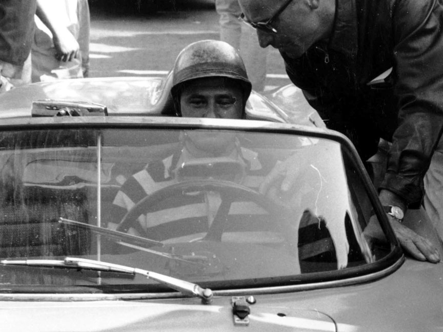 1961 Targa Florio, Hans Herrmann in a 3rd place Porsche 718. 