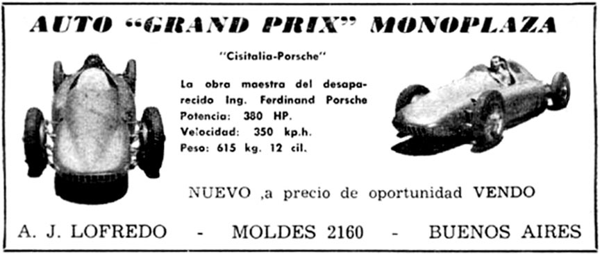 Cisitalia-Porsche Grand Prix for sale advertisement