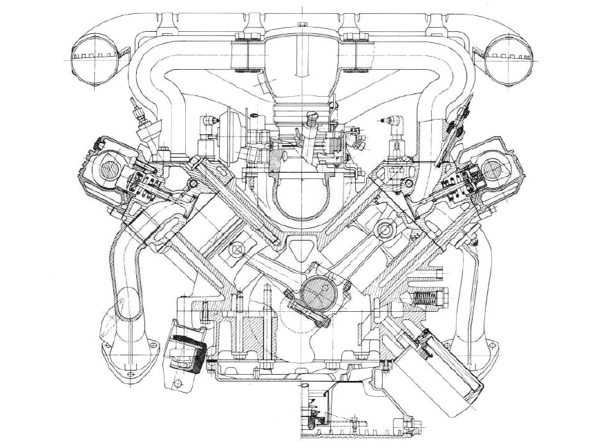 Porsche 928 4.5 V8 engine drawing