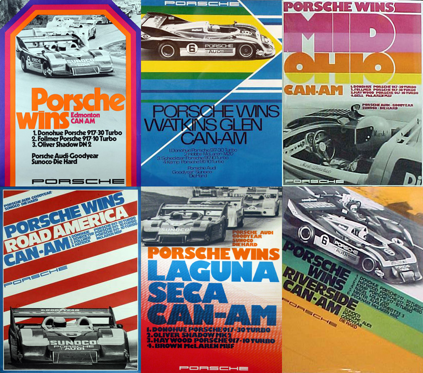 1973 posters of the races that Donohue won with the 917/30.