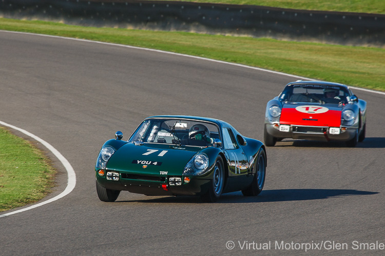 1964 #71 Porsche 904 GTS 6-cylinder driven by Jason Barron/Stuart Graham in the RAC TT Celebration, being chased here by the #17 Porsche 904 GTS of David Clark/Derek Bell