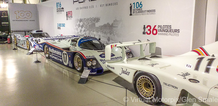 Le Mans winners all – (from L-R) 1998 Porsche GT1, 1987 Porsche 962 C and 1981 Porsche 936/81