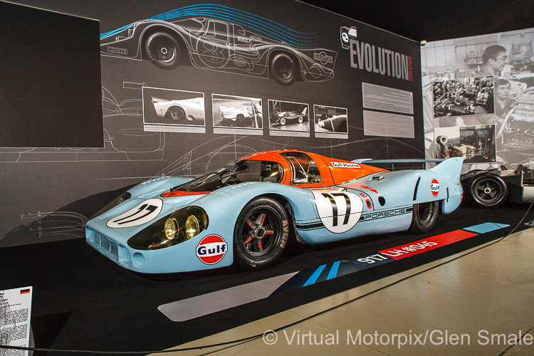 The #17 Gulf 917 LH (chassis #045) was driven by Jo Siffert and Derek Bell in the 1971 Le Mans race