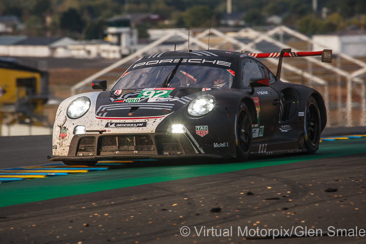 The #92 works Porsche 911 RSR was driven by Michael Christensen, Kevin Estre and Laurens Vanthoor The #92 works Porsche 911 RSR was driven by Michael Christensen, Kevin Estre and Laurens Vanthoor
