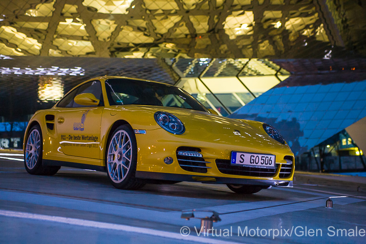 A Porsche 911 on display outside the Museum’s entrance