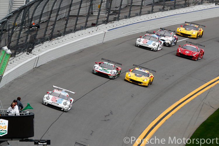 The #911 Porsche 911 RSR of Patrick Pilet, Nick Tandy and Frederic Makowiecki leads the GTLM class