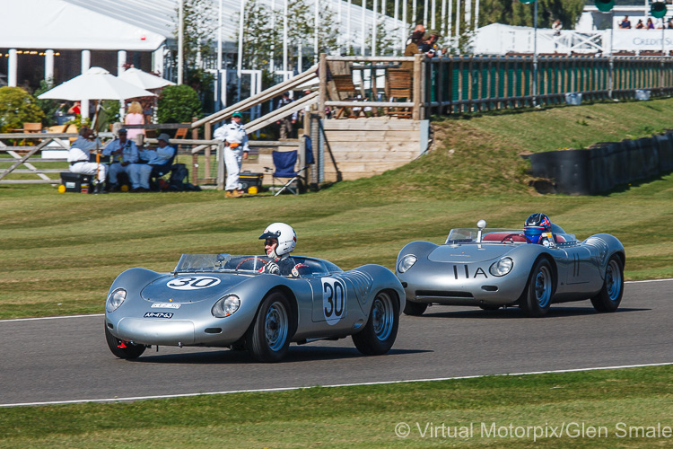 A pair of 1959 Porsche 718 RSKs in the 1959 RAC TT track demonstration