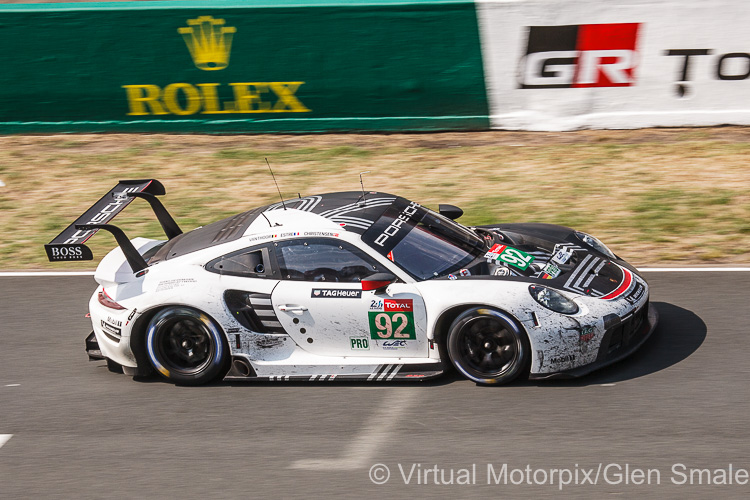 The #92 works Porsche 911 RSR was driven by Michael Christensen, Kevin Estre and Laurens Vanthoor The #92 works Porsche 911 RSR was driven by Michael Christensen, Kevin Estre and Laurens Vanthoor