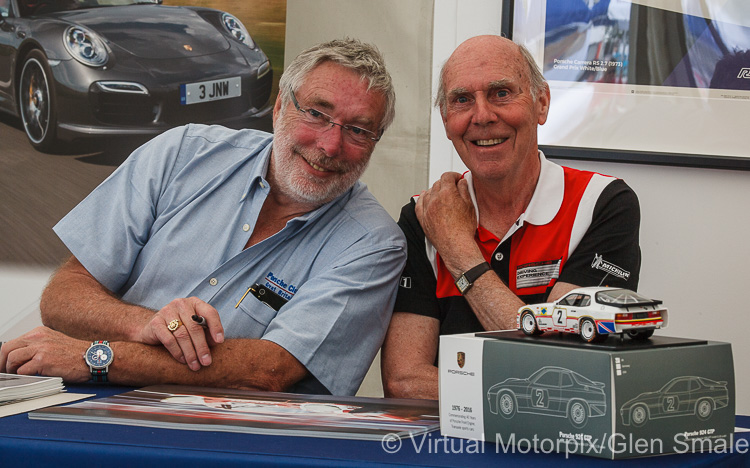 Jürgen Barth and Richard Attwood sign autographs at the 2016 Silverstone Classic