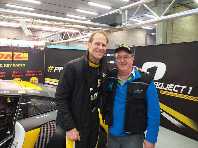 Jörg Bergmeister and the author chatting in the Team Project 1 pit garage
