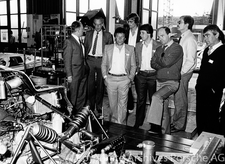 Mario Andretti visited the Porsche race department in Weissach in 1983