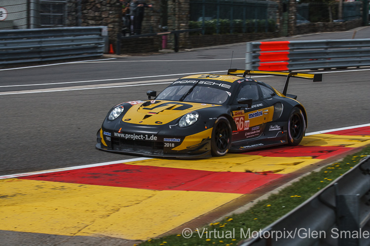 The #56 Team Project 1 Porsche 911 RSR (LMGTE Am) during practice on 3rd May The #56 Team Project 1 Porsche 911 RSR (LMGTE Am) during practice on 3rd May