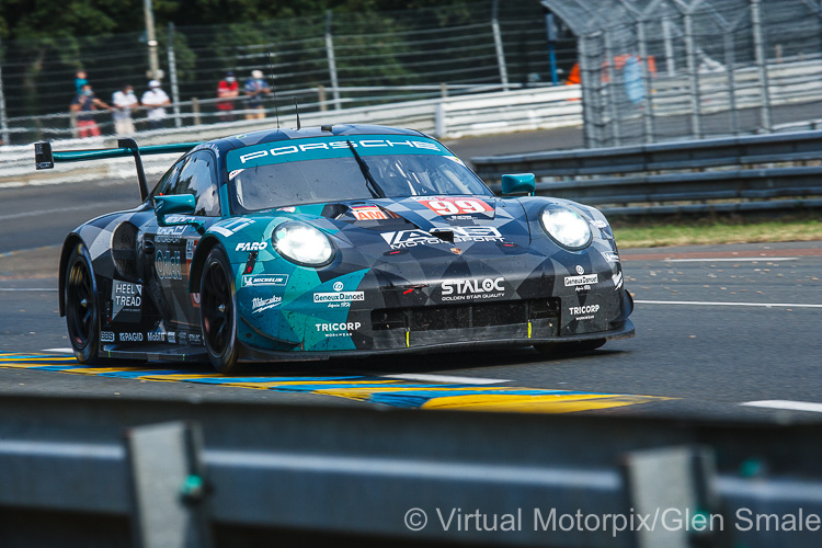 The #99 GTE AM Dempsey-Proton Racing Porsche 911 RSR was driven by Julien Andlauer, Vutthikorn Inthraphuvasak and Lucas Legeret The #99 GTE AM Dempsey-Proton Racing Porsche 911 RSR was driven by Julien Andlauer, Vutthikorn Inthraphuvasak and Lucas Legeret