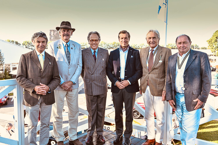 (from L-R): Alain de Cadenet, Professor Gordon Murray CBE, Duke of Richmond, Christian Berchem (Chief Executive Officer of Credit Suisse UK Limited), Derek Bell MBE and Jochen Mass