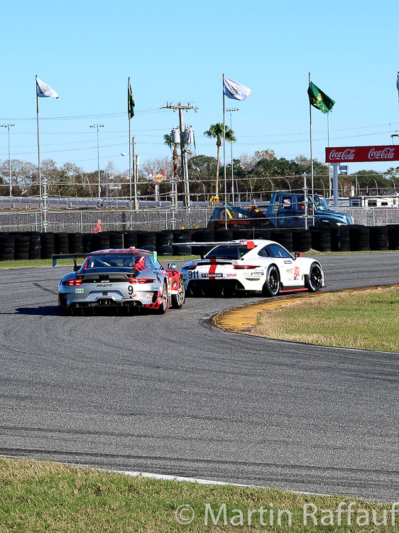 The factory RSR leads the Pfaff GTD car in the east Horseshoe corner at Daytona The factory RSR leads the Pfaff GTD car in the east Horseshoe corner at Daytona