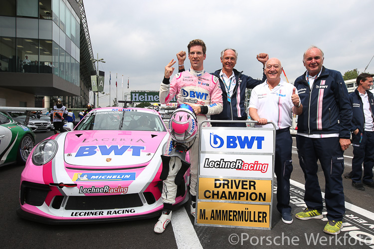 Michael Ammermüller holds up two fingers to indicate his second Supercup title