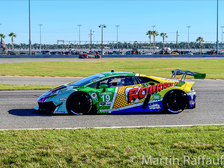 The #19 Grasser Lamborghini was driven by Katherine Legge, Christina Nielsen, Tati Calderon and Rahel Frey The #19 Grasser Lamborghini was driven by Katherine Legge, Christina Nielsen, Tati Calderon and Rahel Frey
