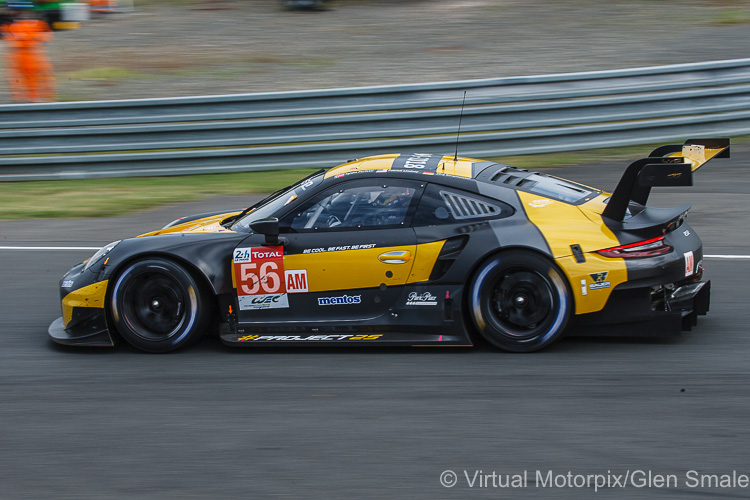 #56 Team Project 1 Porsche 911 RSR (LMGTE Am) was driven by Jörg Bergmeister, Patrick Lindsey, and Egidio Perfetti