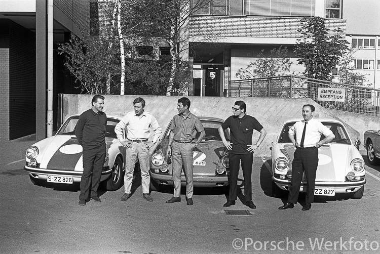 Getting ready for the 1967 Marathon de la Route outside Werk 2 in Zuffenhausen