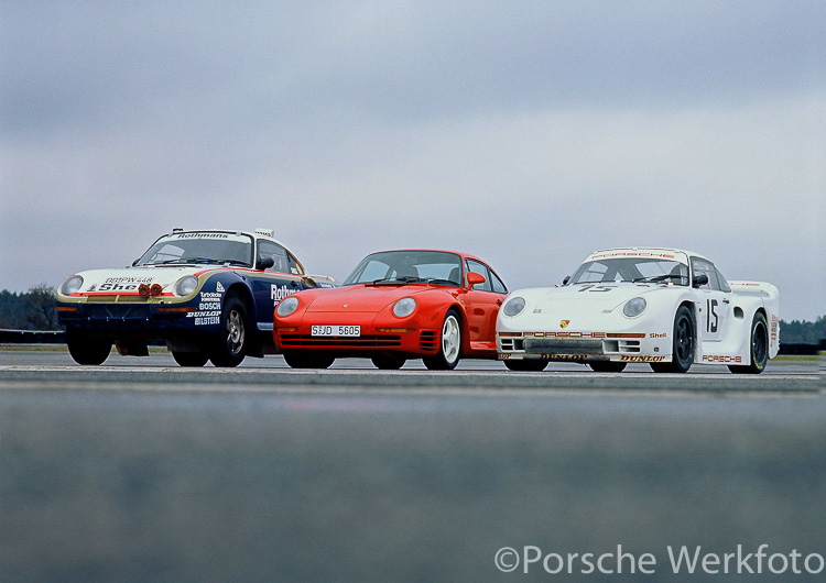 Porsche 959 Paris-Dakar rally car; 959 road car; 961 race car (1986)