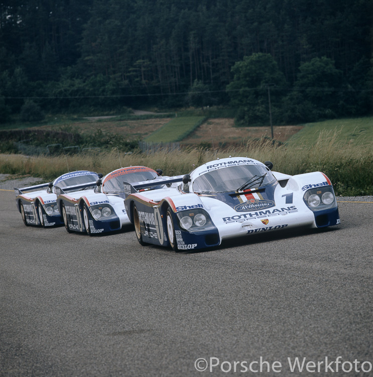 956 LHs line up at Weissach ready for their onslaught at the Le Mans 24-Hour 1982