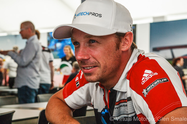 Patrick Pilet in relaxed mood during an interview prior to the 2017 Le Mans 24 Hours