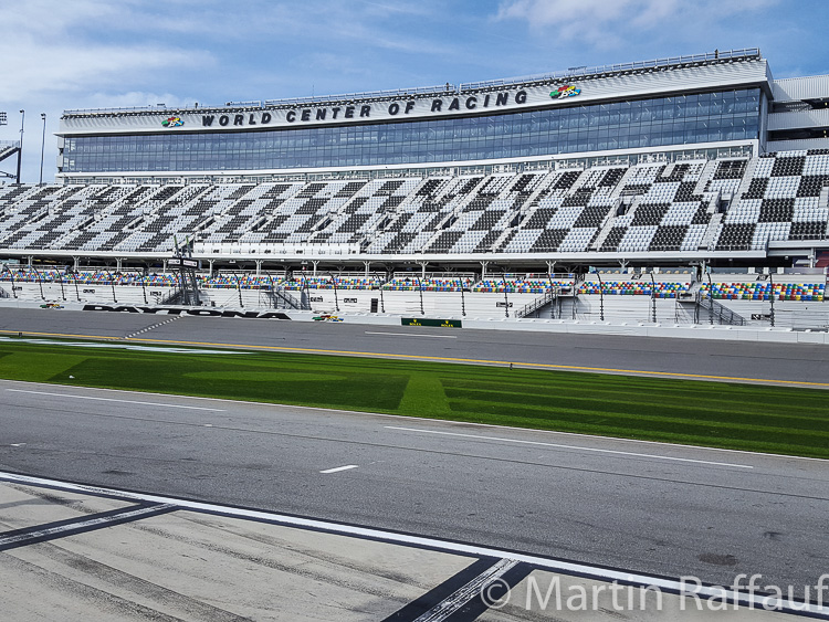 Daytona start/finish line and main grandstand