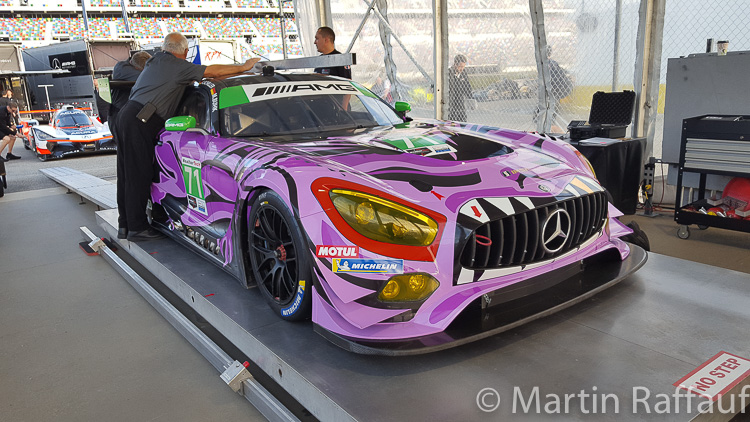 P1 Motorsports Mercedes AMG GTD going through the IMSA technical inspection