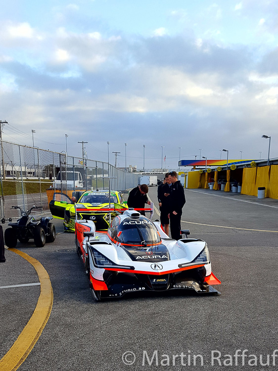 Penske Acura DPi car waits in line for the tech inspection